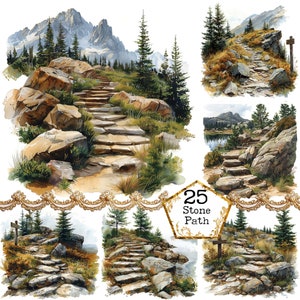 Little Stone Path Clipart bundel JPEG landschap Clipart commercieel gebruik gras Clipart Instant Download papier ambachten ongewenste dagboek Scrapbooking