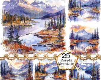 Lac de montagne aquarelle JPEG Nature Clipart paysage Clipart aquarelle paysage Téléchargement instantané Papier Artisanat indésirable Journal Scrapbooking