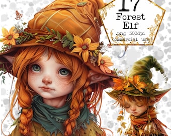 Cute Forest Elf Clipart Bundle Pixies PNG Autumn Clipart Magical Forest Mythology Instant Download Paper Crafts Junk Journal Scrapbooking