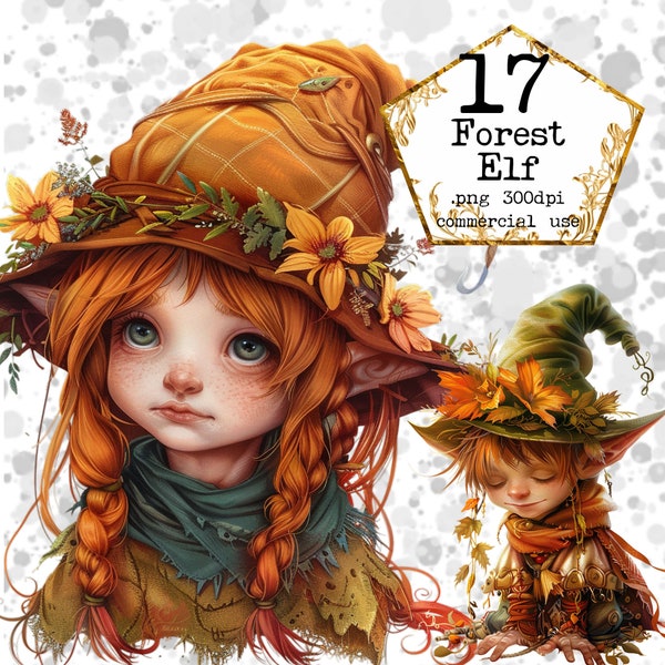 Cute Forest Elf Clipart Bundle Pixies PNG Autumn Clipart Magical Forest Mythology Instant Download Paper Crafts Junk Journal Scrapbooking