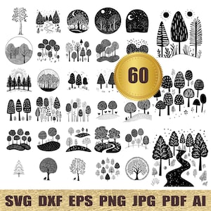 60 Forest svg, dxf, eps, ai, pdf, jpg, png Trees svg, Pine Tree svg, Tree Silhouette svg, Forest Shape svg,Outdoor svg Forest Silhouette