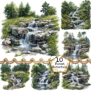JPEG Aquarelle forêt cascade JPEG Nature Clipart paysage Clipart aquarelle Téléchargement instantané Papier Artisanat indésirable Journal Scrapbooking
