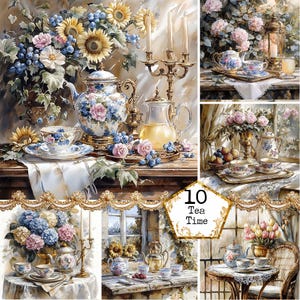Images graphiques de l'heure du thé JPEG, coin douillet, nature morte Clipart usage commercial Téléchargement instantané artisanat en papier Journal indésirable Scrapbooking