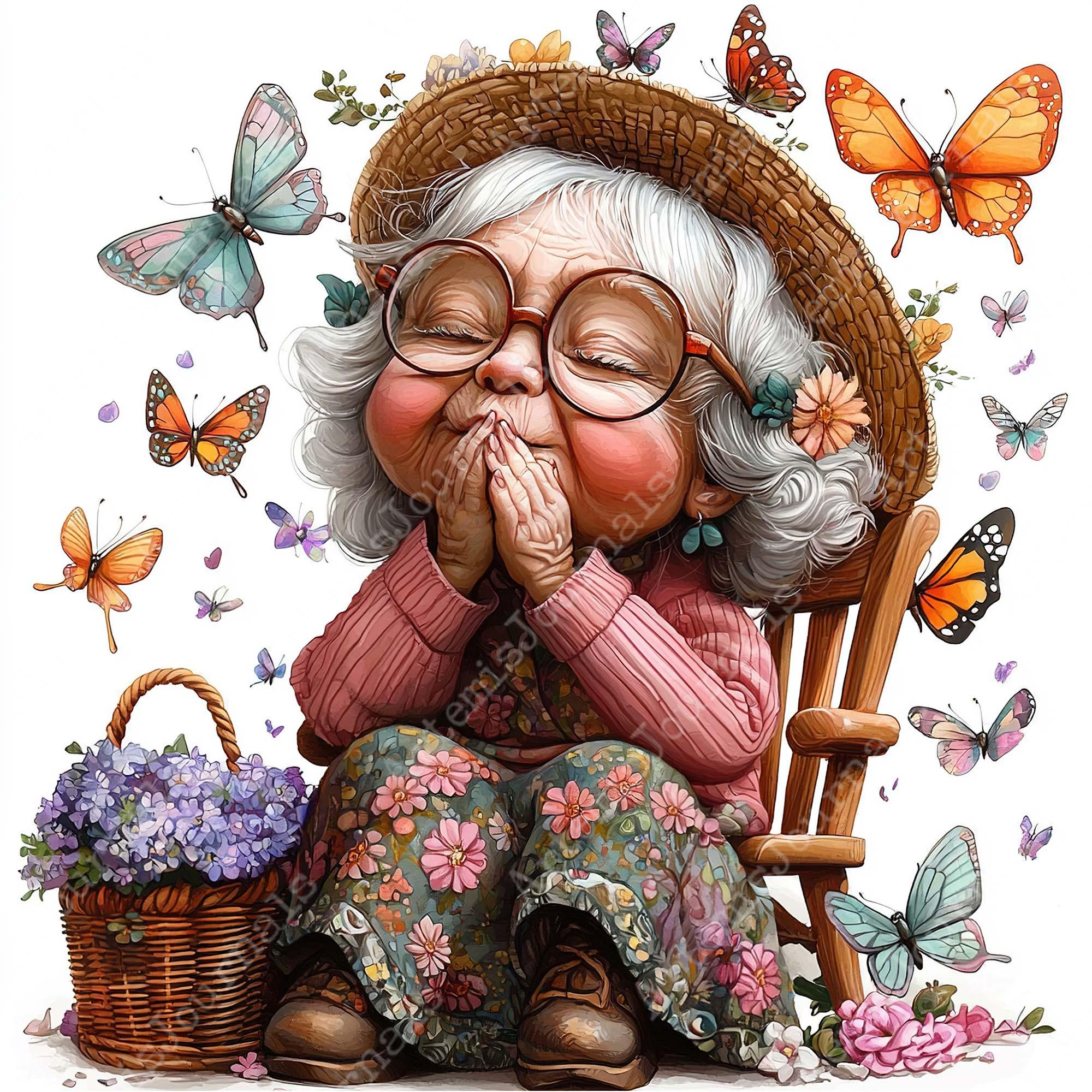 JPEG Watercolor Spring Granny Clipart Bundle Funny Elderly Lady Cute ...