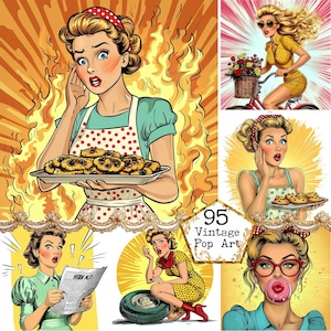 JPEG Retro Comic Style Pop Art Girls Bundle Pop Art Girl Clip Art Retro Comic Girl Download instantâneo Paper Crafts Junk Journal Scrapbooking