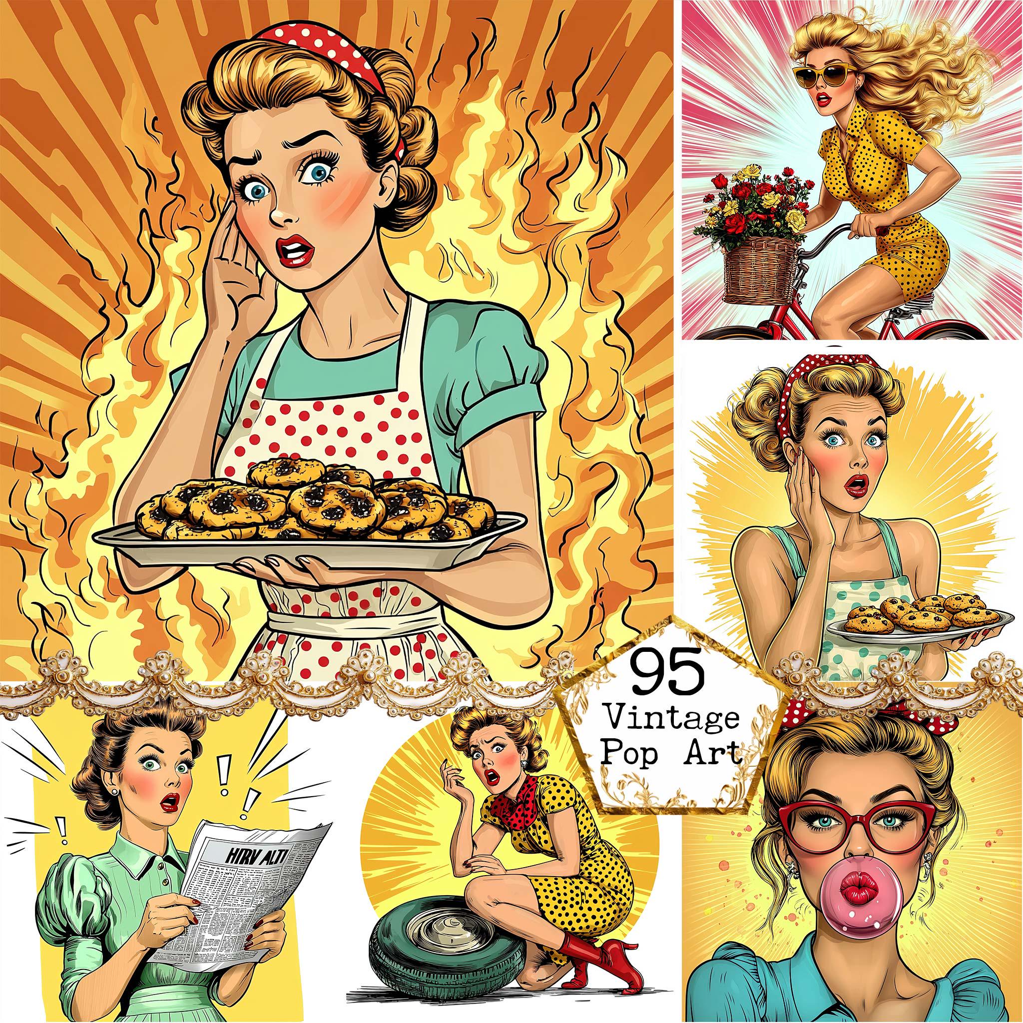 JPEG  Retro Comic Style Pop Art Girls Bundle Pop Art Girl Clip Art Retro Comic Girl Instant Download Paper Crafts Junk Journal Scrapbooking