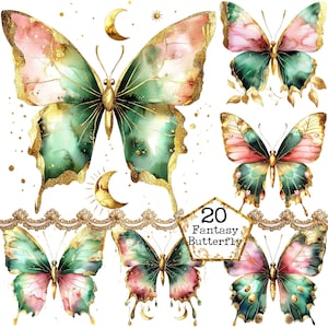 PNG + JPEG Aquarell Fantasy Moth Clipart Bundle Frühling Clipart mystische Moths Art Instant Download Papier Handwerk Junk Journal Scrapbooking