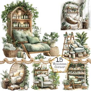 Spa aquarelle coin cosy Clipart JPEG aquarelle fond Commercial shabby chic téléchargement immédiat artisanat papier indésirable journal Scrapbooking