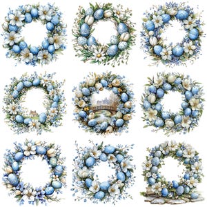PNG + JPEG Watercolor Easter Wreath Clipart Bundle Easter Egg Spring ...