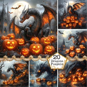 JPEG ハロウィン ドラゴン 水彩画 ファンタジー ドラゴン 魔法 おとぎ話 秋 インスタントダウンロード ペーパークラフト ジャンクジャーナル スクラップブッキング
