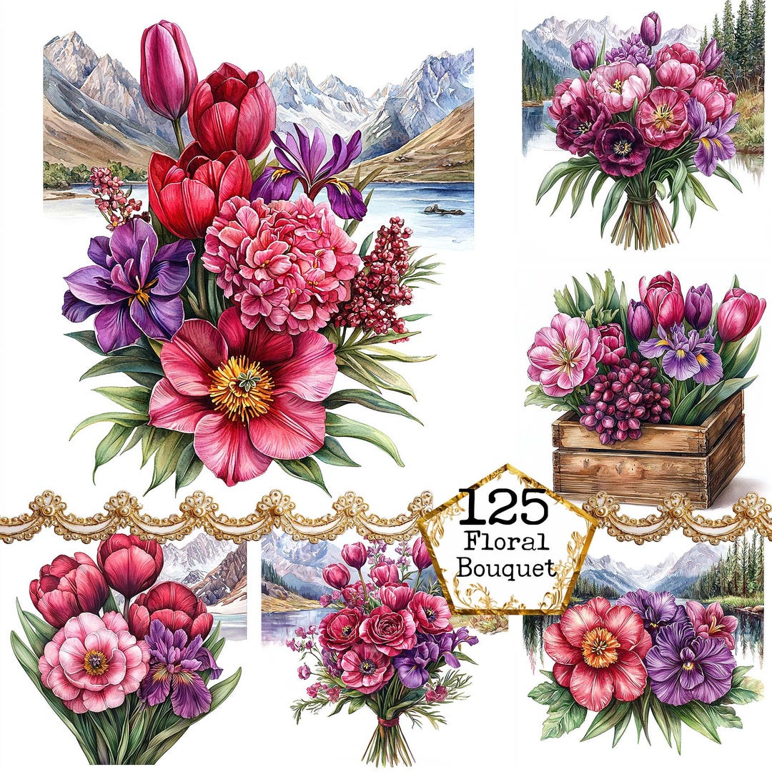 JPEG Watercolor Spring Flowers Graphics Bouquet Clipart Spring ...
