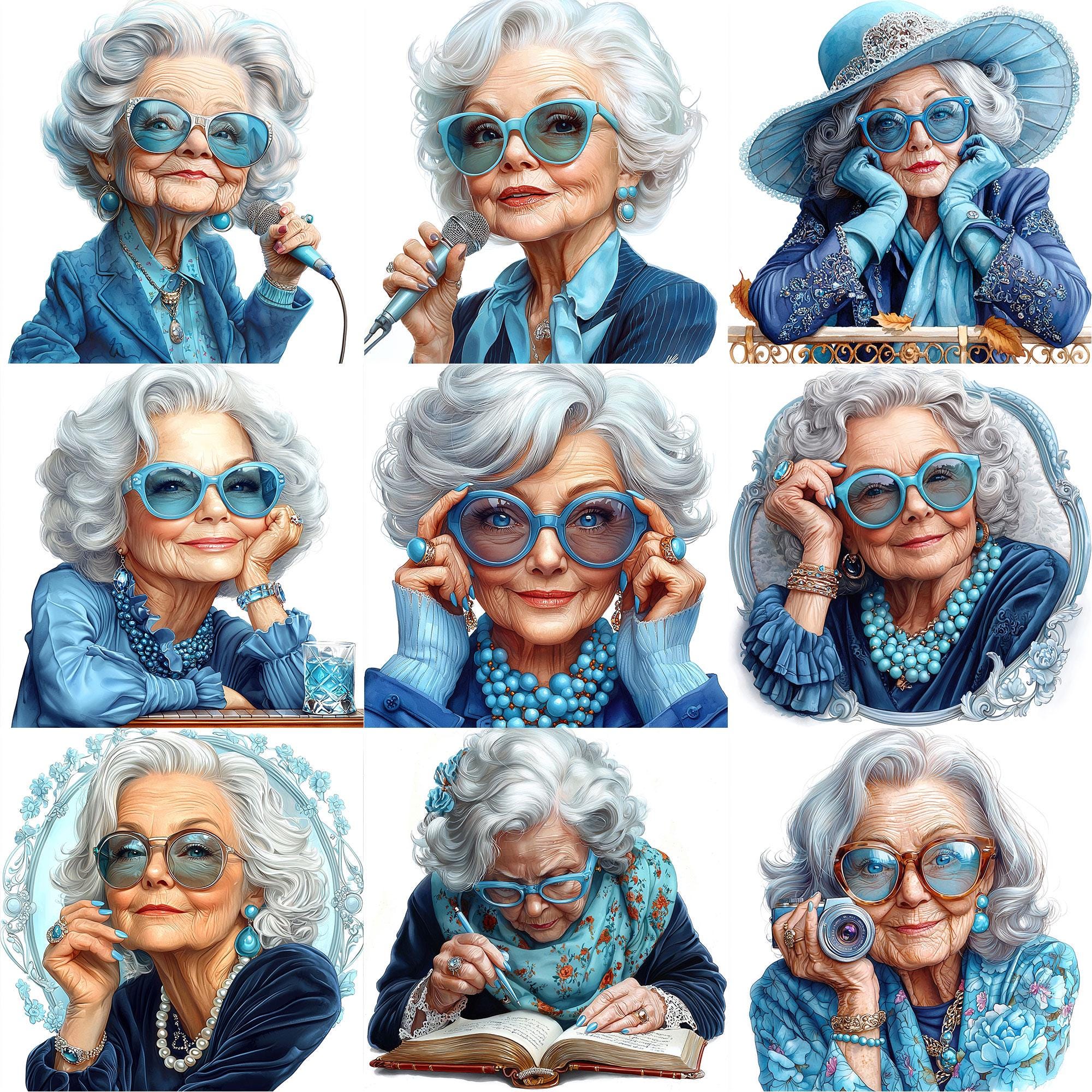 JPEG Watercolor Elegant Lady in Blue Clipart Bundle Elderly Lady ...