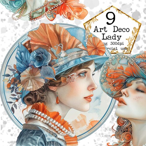 Watercolor Art Deco Lady Clipart Bundle Vintage Lady Clipart Antique Clipart Bundle Instant Download Paper Crafts Junk Journal Scrapbooking