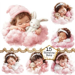 JPEG aquarel schattige babymeisje slapen in een wolk clipartbundel kwekerij clipart Instant Download papier ambachten ongewenste dagboek scrapbooking