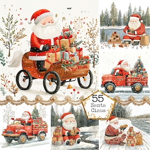 Ensemble de cliparts père Noël scandinave aquarelle JPEG Illustrations de Noël Téléchargement instantané Créations en papier Journal indésirable Scrapbooking