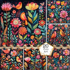 JPEG volkskunst bloemen en vogels digitale papers bloemenprint vogels afdrukken commerciële instant download papier ambachten ongewenste dagboek scrapbooking