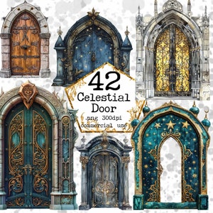 Puertas celestiales Puertas mágicas de fantasía Paquete de imágenes prediseñadas PNG Puertas de hadas Uso comercial Descarga instantánea Artesanías de papel Diario basura Scrapbooking