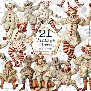 Clipart clown blanc vintage PNG Bundle Clipart cirque antique Clipart vintage Téléchargement instantané Papier Artisanat indésirable Journal Scrapbooking