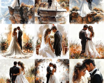 JPEG Watercolor Adventurous Wedding Couple Clipart Bundle Summer