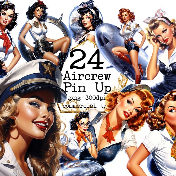 Aircrew Pin Ups Clipart PNG, Pin Up Art, Retro Clipart, World War II, Scrapbook, Junk Journal, Paper Crafts, Scrapbooking. Commercial Use