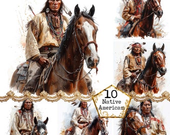 JPEG Native Indian auf Pferd Clipart Reiter druckbare Aquarell Clipart JPEG Instant Download Papier Handwerk Junk Journal Scrapbooking