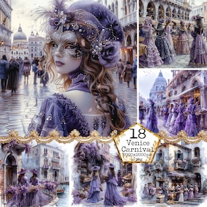 JPG Vintage Lila Venezianische Maskenball Clipart Bundle JPEG Venedig Clipart Sommer Sofortiger Download Papier Handwerk Junk Journal Scrapbooking