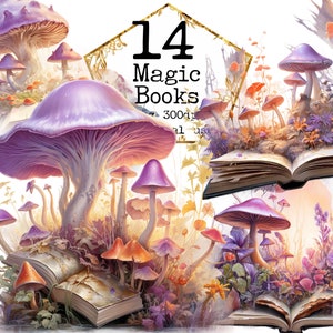 PNG Watercolor Magical Books Clipart - Cute Forest Nature Toadstool Clip Art PNG Format Instant Download Commercial Use Books Clipart
