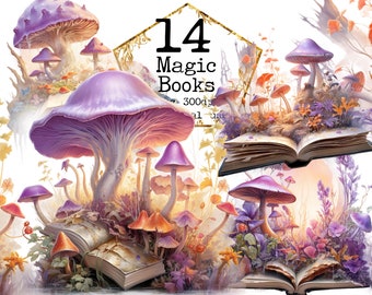 PNG Watercolor Magical Books Clipart - Cute Forest Nature Toadstool Clip Art PNG Format Instant Download Commercial Use Books Clipart