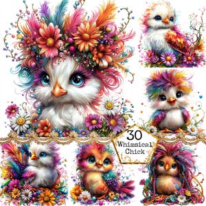 JPEG Bundle de cliparts poulet arc-en-ciel mignon Clipart poulet coloré poulet original Téléchargement instantané Artisanat en papier Journal indésirable Scrapbooking