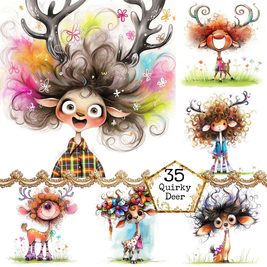 JPEG Whimsical Deer Clipart Bundle Quirky Deer Quirky Woodland ...