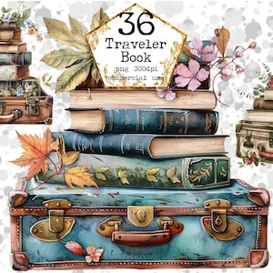 Ensemble de cliparts aquarelle valise et livres Clipart rat de bibliothèque Clipart voyageur Clipart téléchargement immédiat travaux manuels en papier indésirable Journal Scrapbooking
