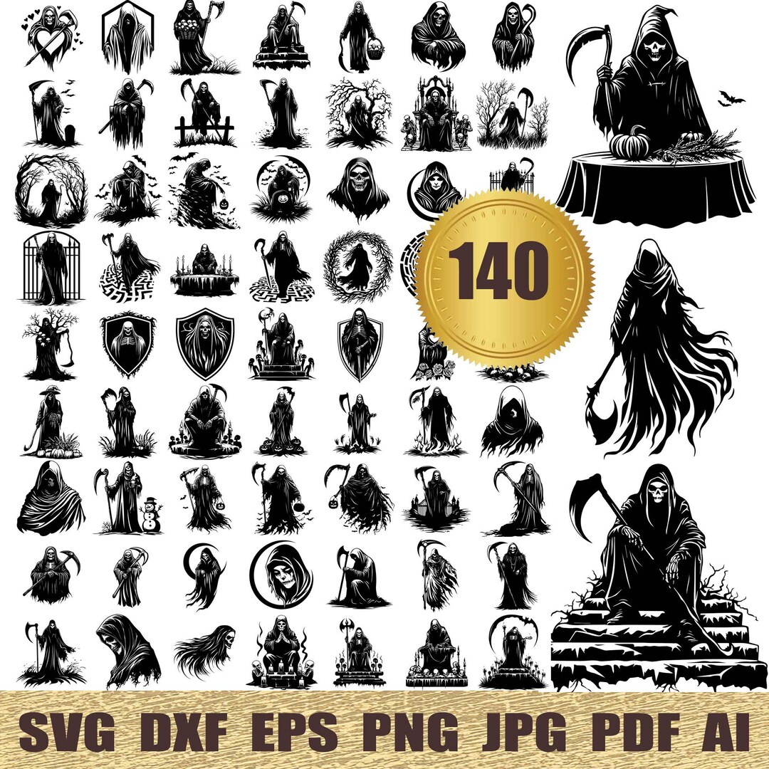 140 Grimm Reaper Svg, Dxf, Eps, Ai, Pdf, Jpg, Png Grim Reaper Clipart ...