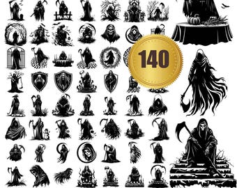 140 Grimm Reaper svg, dxf, eps, ai, pdf, jpg, png Liemannen Clipart, skelett Svg Halloween Svg Liemannen klippfiler för Cricut Death Svg