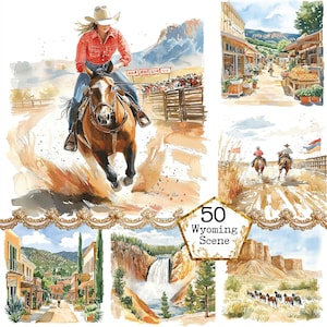 Bundle de cliparts aquarelle Wyoming JPEG États-Unis Clipart ville Clipart État Clipart téléchargement immédiat travaux manuels en papier Junk Journal Scrapbooking