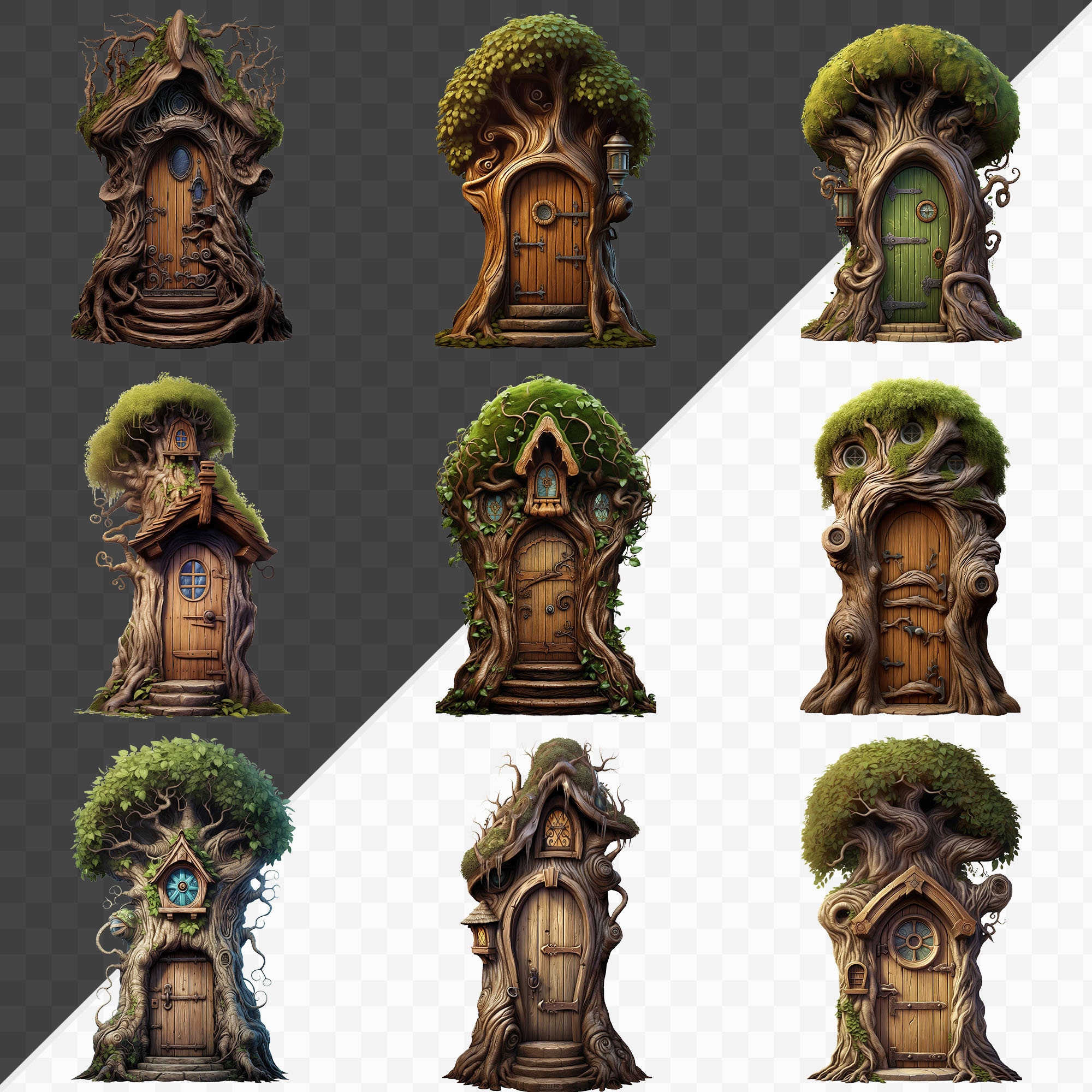 PNG 3D Tree Fairy Doors Clipart Bundle Magical Clipart Fairy Clipart ...