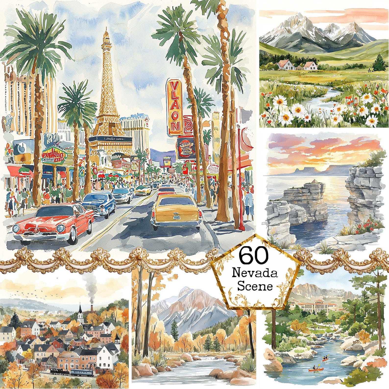 JPEG Watercolor Nevada Clipart Bundle USA Clipart City Clipart State ...