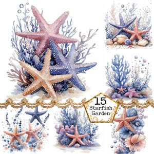JPEG Watercolor Starfish Garden Clipart bundle Underwater Clipart Summer Clipart Instant Download Paper Crafts Junk Journal Scrapbooking