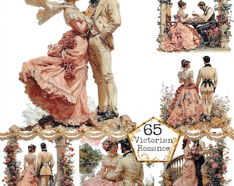 Pacchetto di clipart di coppia vittoriana JPEG Clipart di coppie d'epoca amanti Clipart di coppie retrò Arte di coppia download immediato Artigianato di carta Giornale di spazzatura Scrapbooking