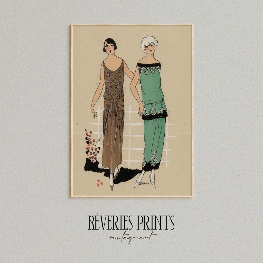 Vintage 1920s Fashion Illustration Digital Download | Art Deco Flapper ...