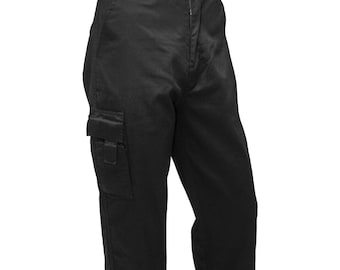 Men's Black Cargo Work Trousers: Durable Combat Pants (Sizes 28-52)