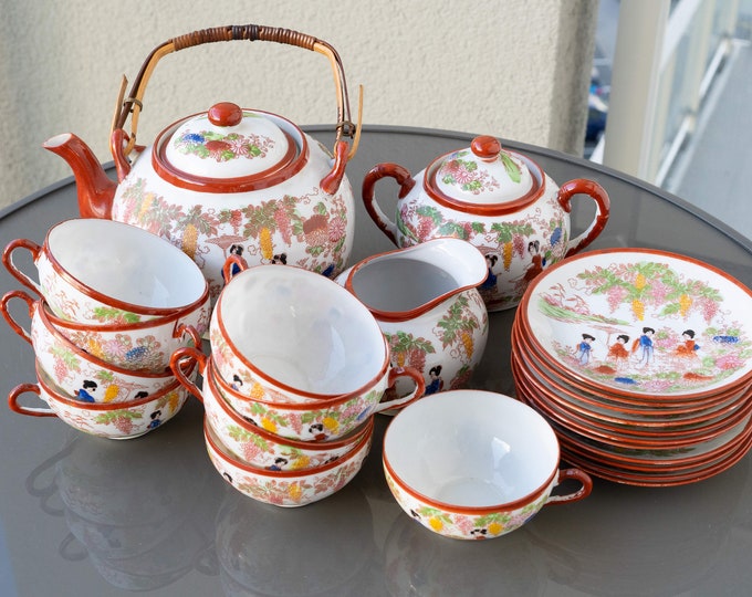 Service à café Geisha japonais en porcelaine antique rare, service à