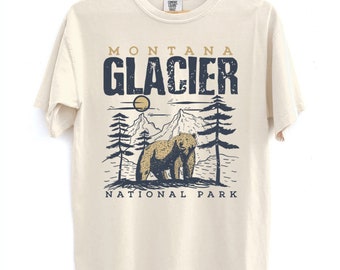 Chemise du parc national des Glaciers, chemise ras du cou unisexe du Montana, vêtements du glacier du Montana, cadeaux du parc national, chemise unisexe du Grizzly Bear du Montana