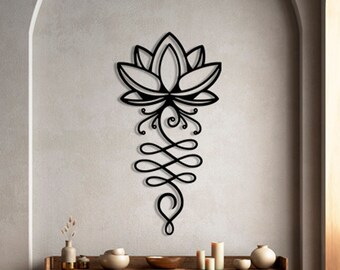 Lotus Unalome Metal Wall Art, Spiritual Metal Wall Decor, Buddhist Symbol Wall Decor, Yoga Wall Decor, Housewarming Gift