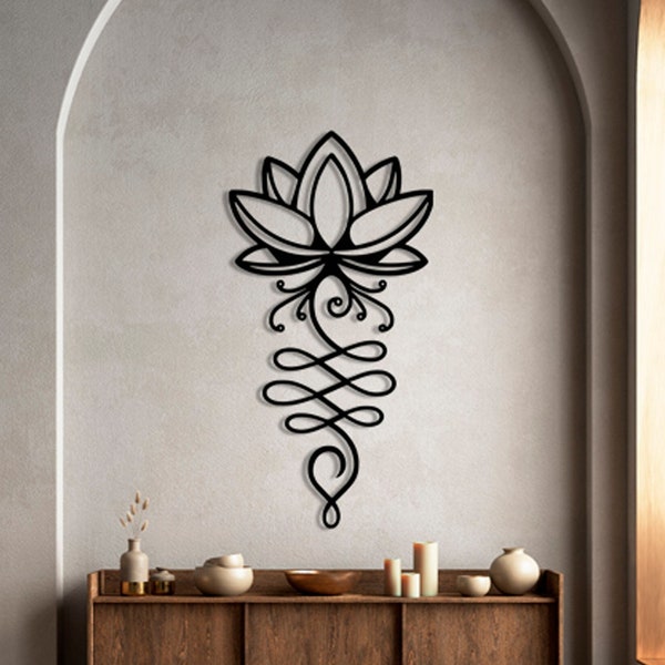 Lotus Unalome Metal Wall Art, Decorazione da parete in metallo spirituale, Decorazione da parete con simbolo buddista, Decorazione da parete per yoga, Regalo di inaugurazione della casa