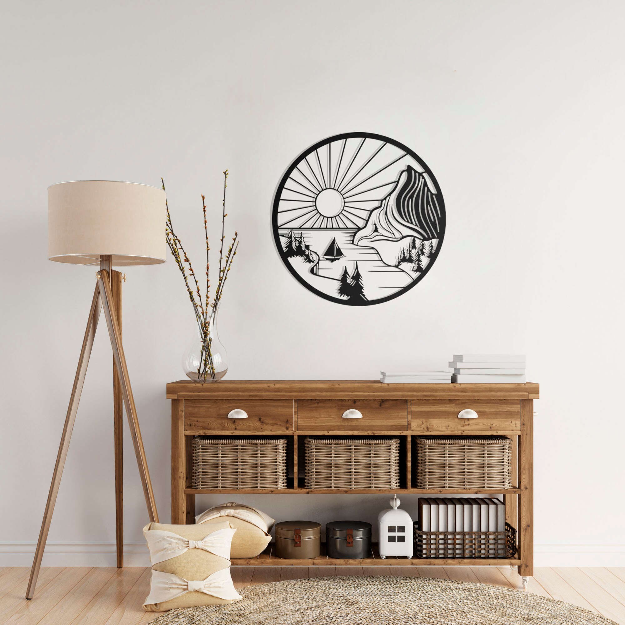 Yuzhuo Metal Mountain Wall Art Decor – Black Iron Forest Silhouette, 35" X 11" (Approx), Indoor/Outdoor
