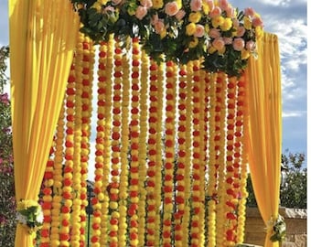 9 ft Haldi Set Marigold Flower Garlands Flower Bunch Wedding Decoration Mandap Décor Teej Décor Tent Décor, Indian Wedding Bollywood Décor