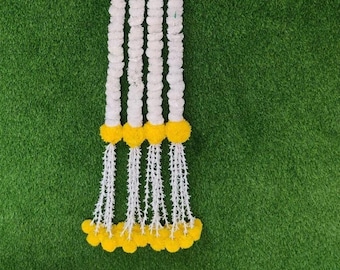 6ft Marigold Flower Garland with Lily Hangings – Wedding, Temple, Stage & Diwali/Haldi Decoration