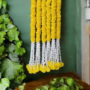 6ft Marigold Flower Garland with Lilly String Hangings for Indian Wedding Decoration, Temple Decoration, Stage Decoration, Haldi Décor