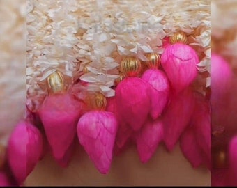 3FT Sola Wood Lotus & Jasmine Garland – Natural Botanical Wall Hanging Mandap and Wedding Decor