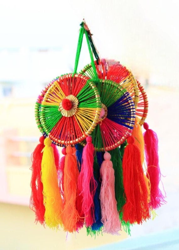 Woolen Round Ring Hanging Decor – Tassel Wall Hanging – Handmade Wedding & Event Decoration – Party